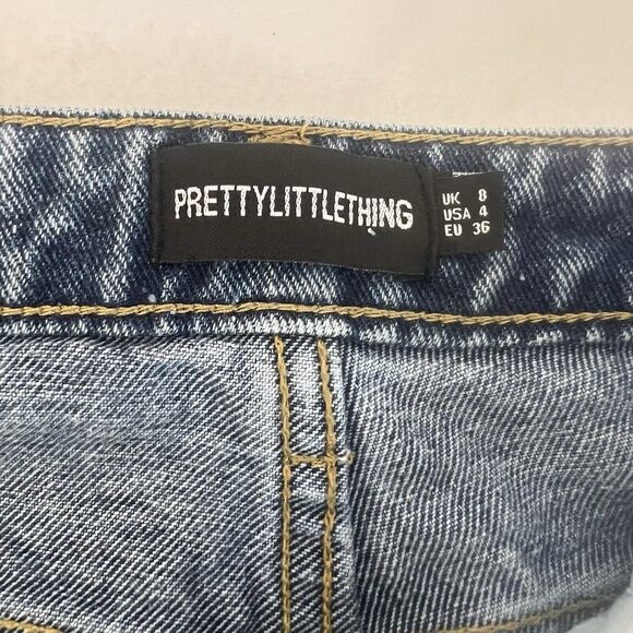 Pretty Little Thing 8/4Mom Jeans Womens High Rise Loose Straight Dark Wash Denim - Picture 12 of 16